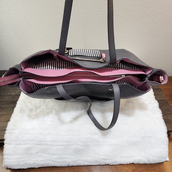 Henri Bendel The Influencer Tote Gray and Pink Leather Suede Striped Acc… - Picture 6 of 17